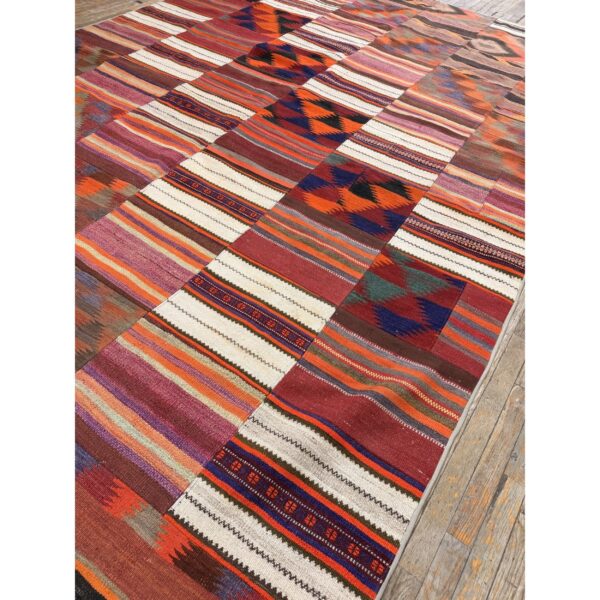 1930s multicolor stripe modern antique turkish village kilim flatwoven rug - detail view 7