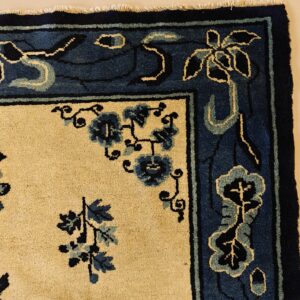 1930s Rectangle Antique Chinese - Peking Knotted Small Scatter Size Wool Ivory Rug, detail photo 2, stock number 25892
