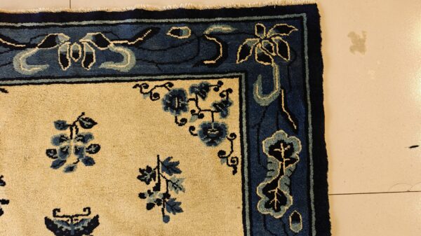 1930s rectangle antique chinese - peking knotted small scatter size wool ivory rug, detail photo 2, stock number 25892