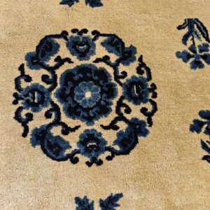 1930s Rectangle Antique Chinese - Peking Knotted Small Scatter Size Wool Ivory Rug, detail photo 3, stock number 25892
