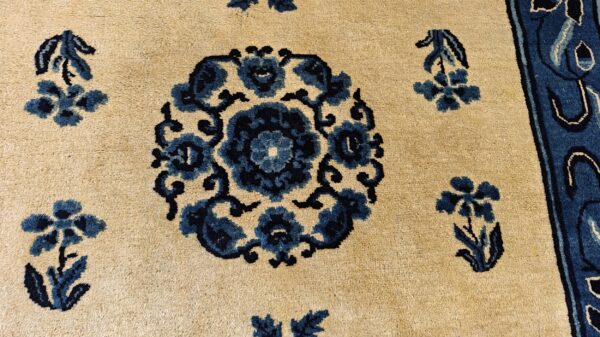 1930s rectangle antique chinese - peking knotted small scatter size wool ivory rug, detail photo 3, stock number 25892