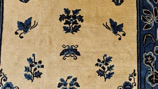 1930s rectangle antique chinese - peking knotted small scatter size wool ivory rug, detail photo 4, stock number 25892