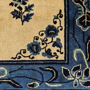 1930s Rectangle Antique Chinese - Peking Knotted Small Scatter Size Wool Ivory Rug, detail photo 5, stock number 25892