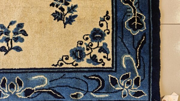 1930s rectangle antique chinese - peking knotted small scatter size wool ivory rug, detail photo 5, stock number 25892