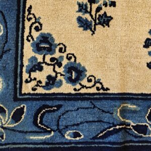 1930s Rectangle Antique Chinese - Peking Knotted Small Scatter Size Wool Ivory Rug, detail photo 6, stock number 25892
