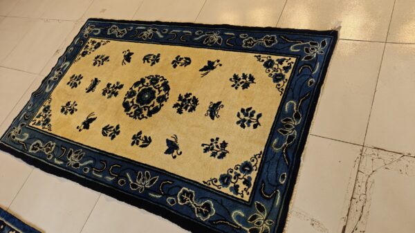 1930s rectangle antique chinese - peking knotted small scatter size wool ivory rug, detail photo 7, stock number 25892