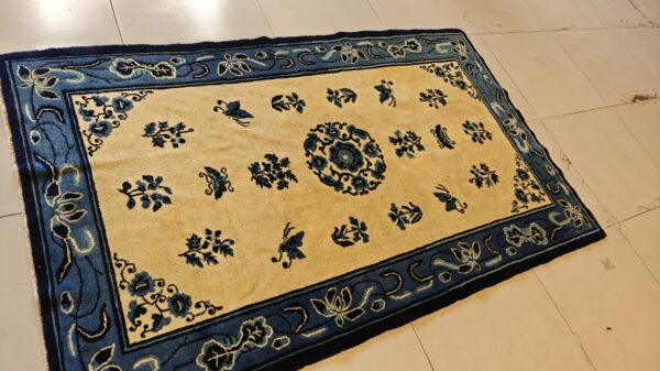 1930s rectangle antique chinese - peking knotted small scatter size wool ivory rug, detail photo 8, stock number 25892