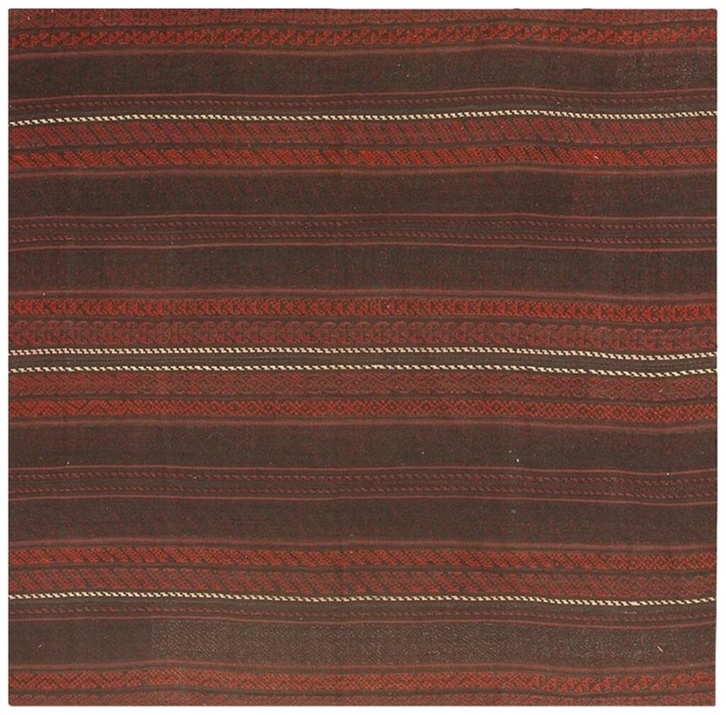 1950s Brown Field Geometric Stripe Vintage Turkish Decorative Kilim Square Rug
