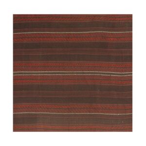 1950s Brown Field Geometric Stripe Vintage Turkish Decorative Kilim Square Rug - detail view 3
