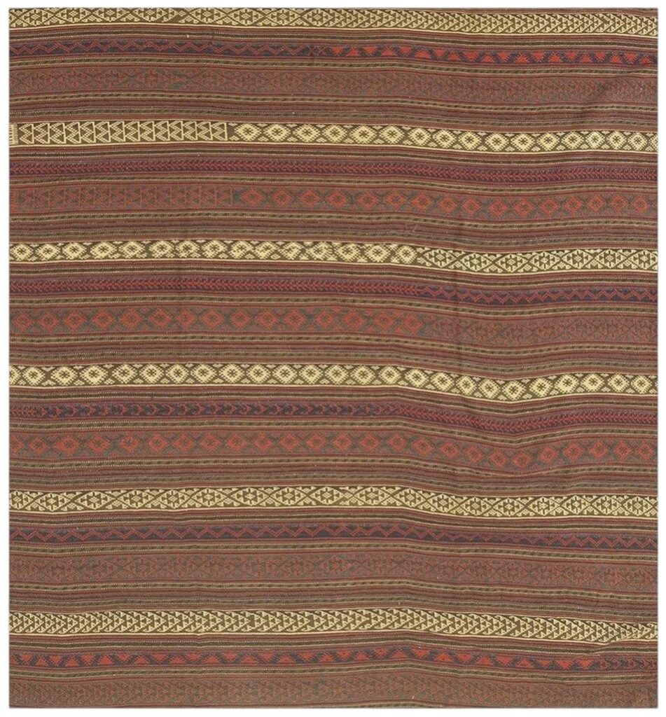1950s Brown Field Geometric Vintage Turkish Decorative Wool Kilim Small Rug