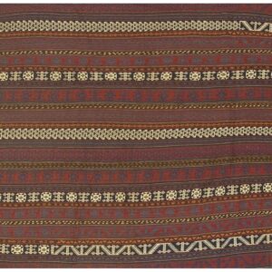 1950s Brown Field Geometric Vintage Turkish Kilim Flatweave Wool Square Rug