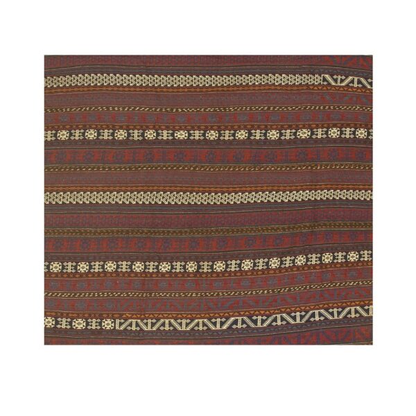 1950s brown field geometric vintage turkish kilim flatweave wool square rug 4 1950s brown field geometric vintage turkish kilim flatweave wool square rug - detail view 3