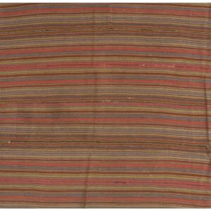 1950s Brown Multi Field Vintage Modern Stripe Geometric Turkish Kilim Small Rug