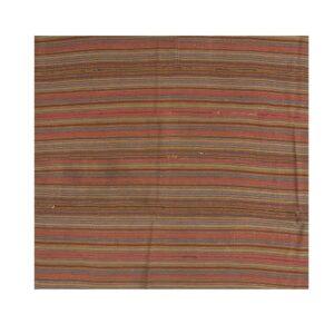 1950s Brown Multi Field Vintage Modern Stripe Geometric Turkish Kilim Small Rug - detail view 6