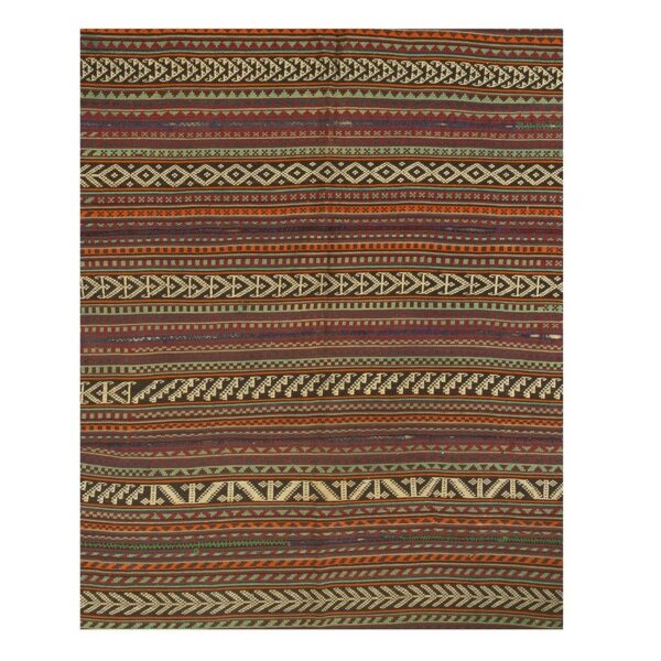 1950s mid-century anatolian square stripe flat-weave turkish kilim rug 7'8"x7'9 2 1950s mid-century anatolian square stripe flat-weave turkish kilim rug 7'8"x7'9 - detail view 1