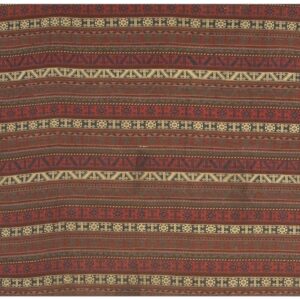 1950s Multi Brown Mid Century Modern Geometric Stripe Turkish Kilim Small Rug