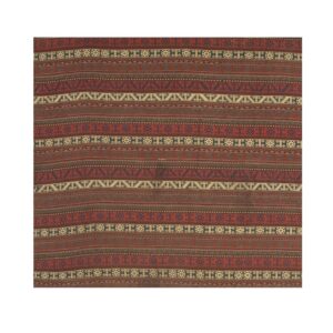1950s Multi Brown Mid Century Modern Geometric Stripe Turkish Kilim Small Rug - detail view 5