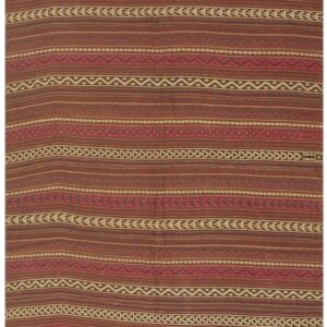1950s Multicolor Field Geometric Stripe Vintage Turkish Kilim Wool Small Rug