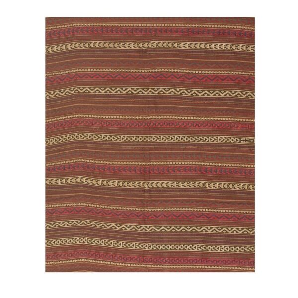 1950s multicolor field geometric stripe vintage turkish kilim wool small rug 3 1950s multicolor field geometric stripe vintage turkish kilim wool small rug - detail view 2