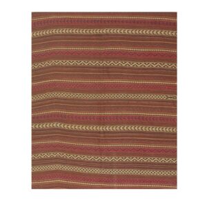 1950s Multicolor Field Geometric Stripe Vintage Turkish Kilim Wool Small Rug - detail view 5