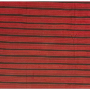 1950s Red Field Modern Stripe Vintage Turkish Kilim Flatweave Wool Small Rug