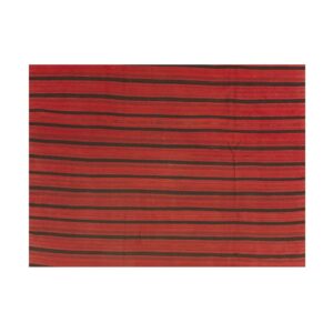 1950s Red Field Modern Stripe Vintage Turkish Kilim Flatweave Wool Small Rug - detail view 2