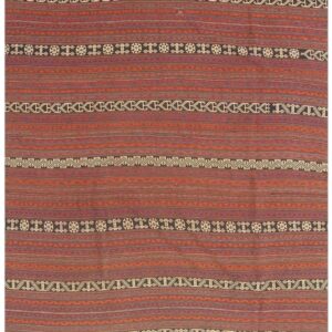1950s Vintage Mid-Century Rustic Chic Geometric Turkish Kilim Flatweave Wool Rug