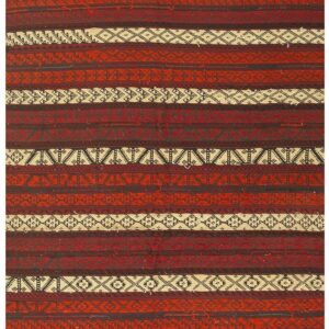 1950s Vintage Red Field Stripe Modern Turkish Decorative Kilim Wool Small Rug