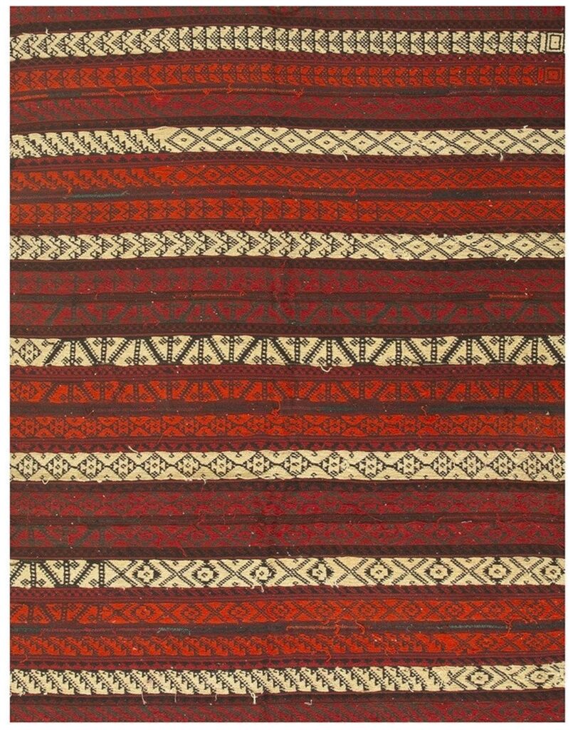 1950s Vintage Red Field Stripe Modern Turkish Decorative Kilim Wool Small Rug
