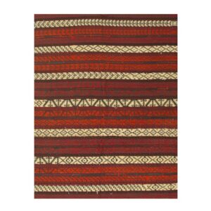 1950s Vintage Red Field Stripe Modern Turkish Decorative Kilim Wool Small Rug - detail view 5