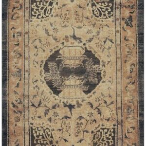 1980s Gray Cloud Band Classical Motif Medallion Vintage Chinese Silk Small Rug