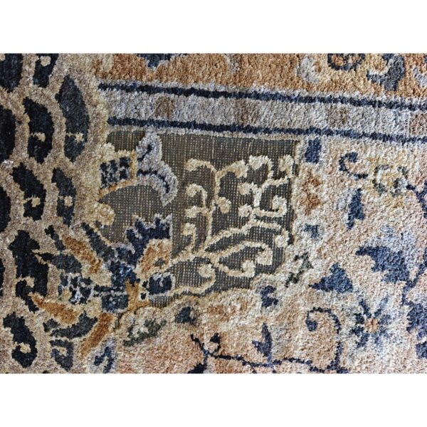 1980s gray cloud band classical motif medallion vintage chinese silk small rug 3 1980s gray cloud band classical motif medallion vintage chinese silk small rug - detail view 2