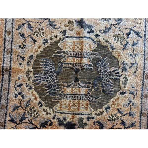 1980s gray cloud band classical motif medallion vintage chinese silk small rug 5 1980s gray cloud band classical motif medallion vintage chinese silk small rug - detail view 4