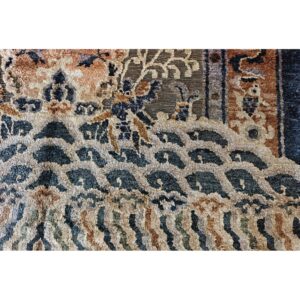 1980s Gray Cloud Band Classical Motif Medallion Vintage Chinese Silk Small Rug - detail view 5