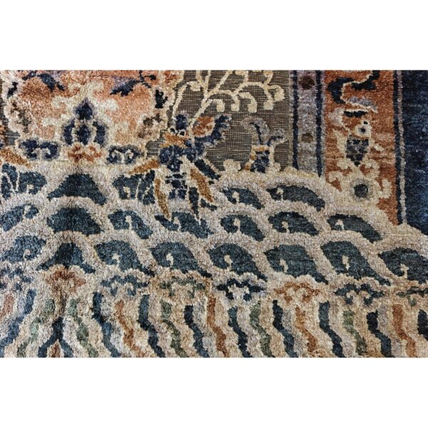 1980s gray cloud band classical motif medallion vintage chinese silk small rug 6 1980s gray cloud band classical motif medallion vintage chinese silk small rug - detail view 5