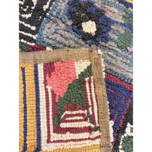 1980s Multicolor Field Geometric Roses Folk Art Vintage American Hooked Wool Rug - detail view 5