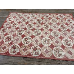 1980s Rose Ground Vintage Classic Continental Design European Needlepoint Rug - detail view 6