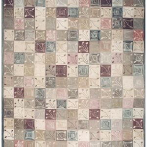 1980s Rustic Field Geometric Folk Art Vintage American Hooked Room Size Wool Rug