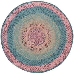 1980s Vintage Multicolor Medallion American Braided Handwoven Wool Round Rug