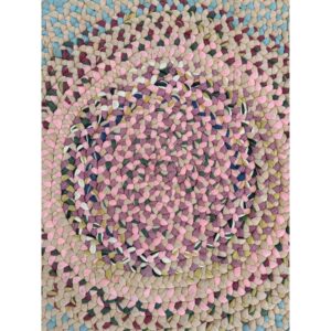 1980s Vintage Multicolor Medallion American Braided Handwoven Wool Round Rug - detail view 2