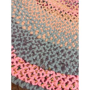1980s Vintage Multicolor Medallion American Braided Handwoven Wool Round Rug - detail view 4