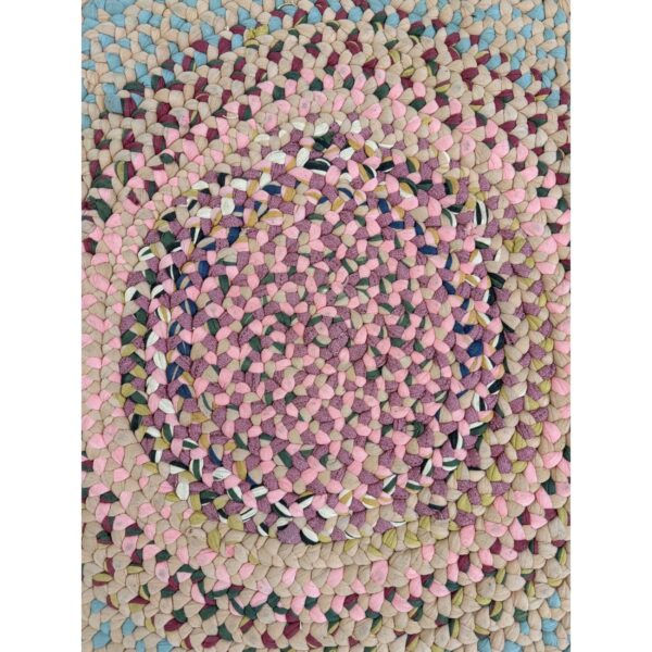 1980s vintage multicolor medallion american braided handwoven wool round rug 7 1980s vintage multicolor medallion american braided handwoven wool round rug - detail view 6