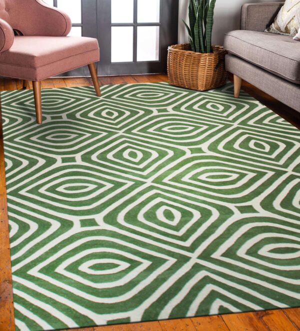 Green modern stripes hand tufted wool rug 5 x 8 2 Green modern stripes hand tufted wool rug 5 x 8 - image 2