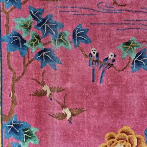 Antique Allover Floral Design Coral Walter Nichols Art Deco Chinese Hand Knotted Rug, detail photo 1, stock number 24739