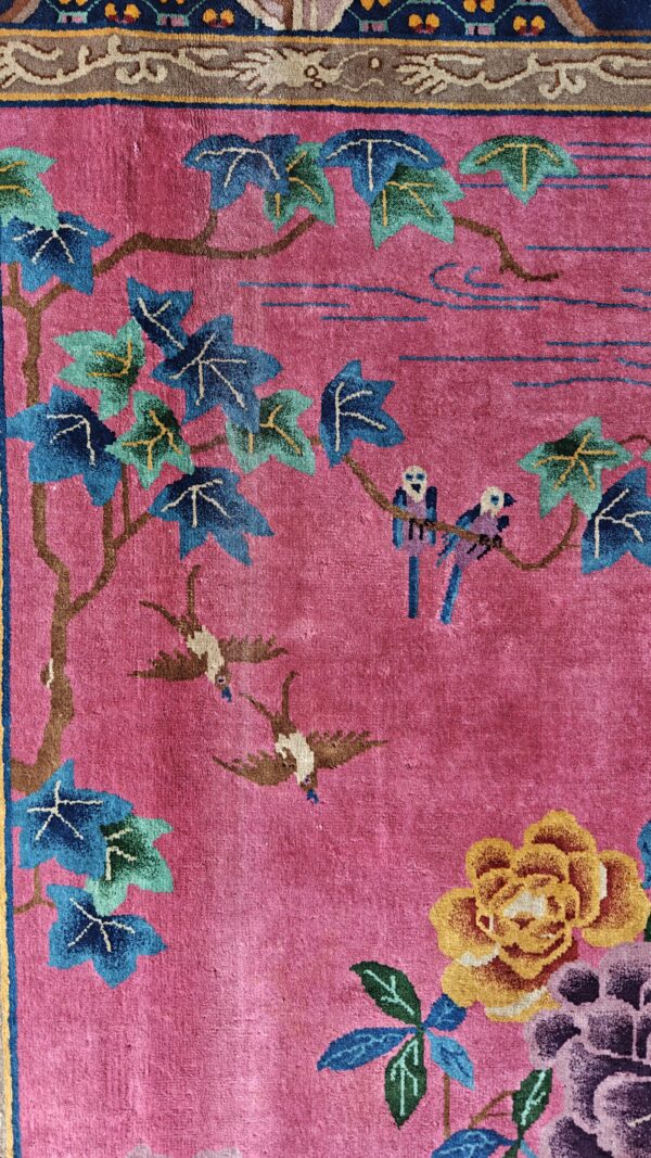 Antique allover floral design coral walter nichols art deco chinese hand knotted rug 12 Antique allover floral design coral walter nichols art deco chinese hand knotted rug, detail photo 1, stock number 24739
