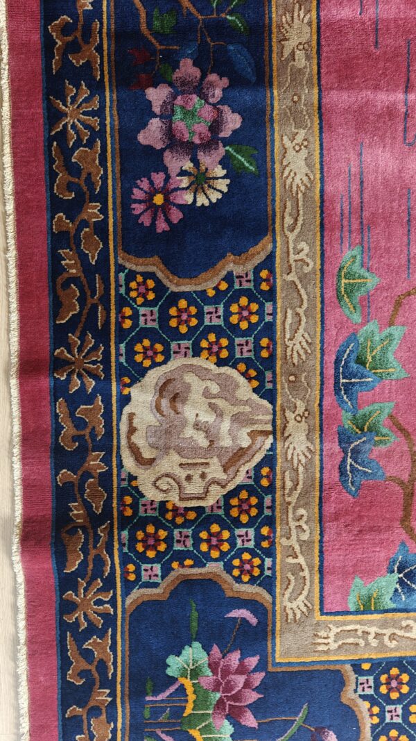 Antique allover floral design coral walter nichols art deco chinese hand knotted rug 21 Antique allover floral design coral walter nichols art deco chinese hand knotted rug, detail photo 10, stock number 24739