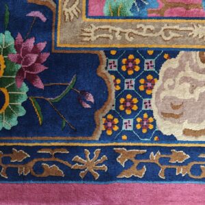 Antique Allover Floral Design Coral Walter Nichols Art Deco Chinese Hand Knotted Rug, detail photo 11, stock number 24739