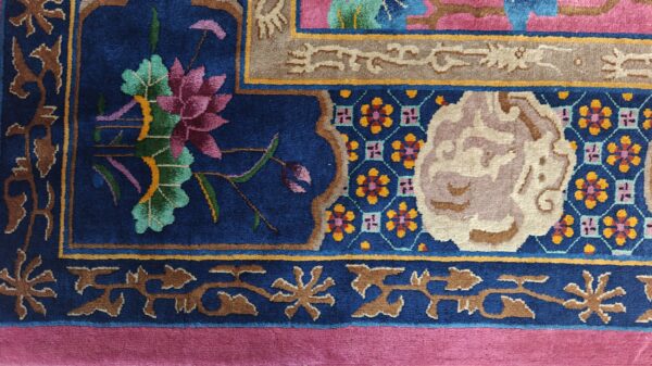 Antique allover floral design coral walter nichols art deco chinese hand knotted rug 22 Antique allover floral design coral walter nichols art deco chinese hand knotted rug, detail photo 11, stock number 24739