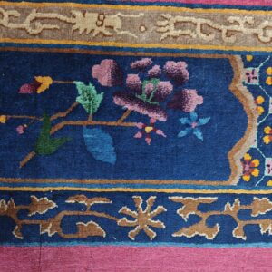 Antique Allover Floral Design Coral Walter Nichols Art Deco Chinese Hand Knotted Rug, detail photo 12, stock number 24739