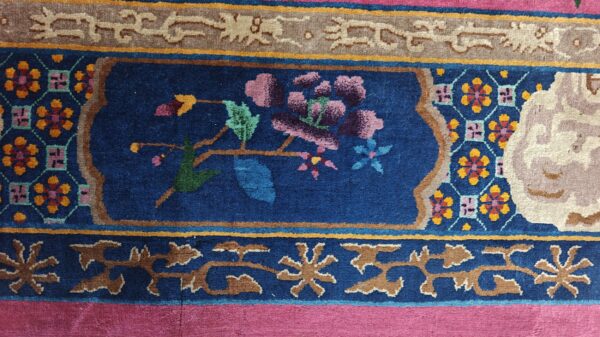 Antique allover floral design coral walter nichols art deco chinese hand knotted rug 23 Antique allover floral design coral walter nichols art deco chinese hand knotted rug, detail photo 12, stock number 24739